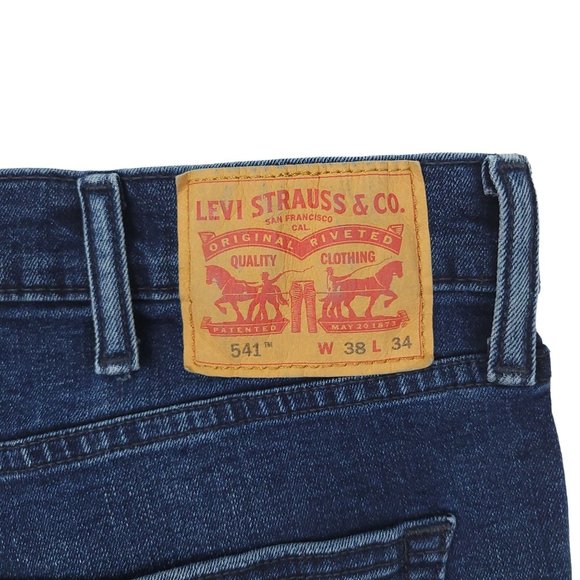 Levis 541 Athletic Taper Fit Jeans Mens 38 x 32 Altered Hem Dark Wash Denim - Picture 7 of 9